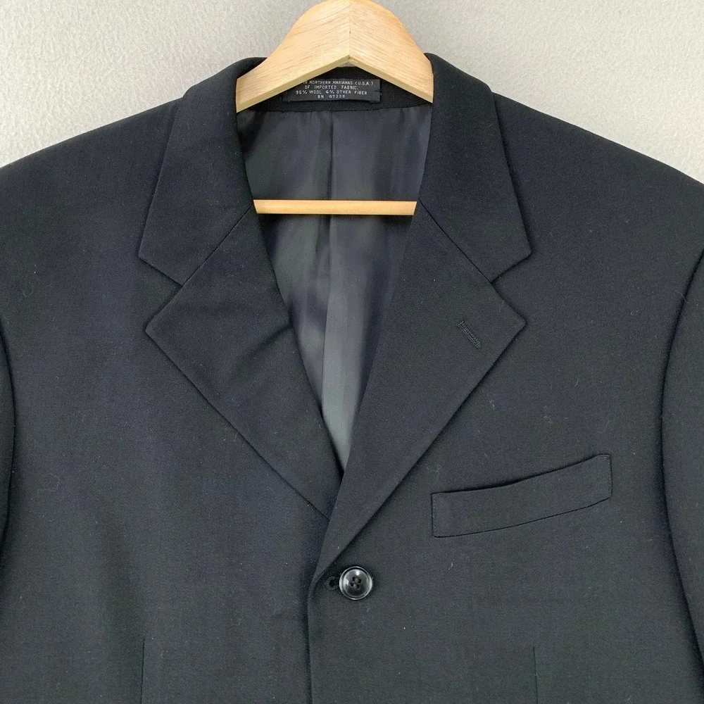 Vintage Wool Blazer Jacket Mens 40 Black Four Button Solid Wool Blend Suit Coat
